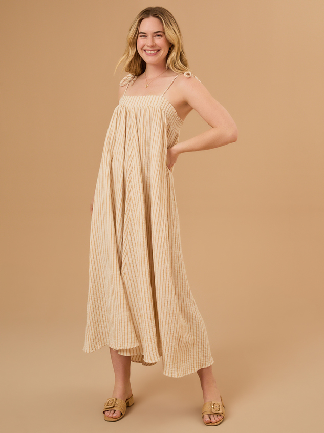 Malea Marigold Striped Mama Dress by Rylee + Cru Detail 3 - ARULA