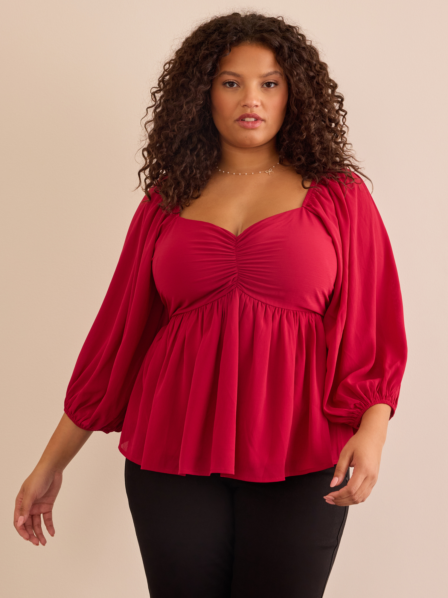 Brynnlee Peplum Top in Red | Arula