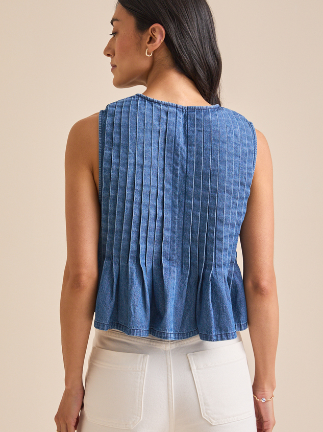 Braleigh Denim Pleated Top Detail 5 - ARULA