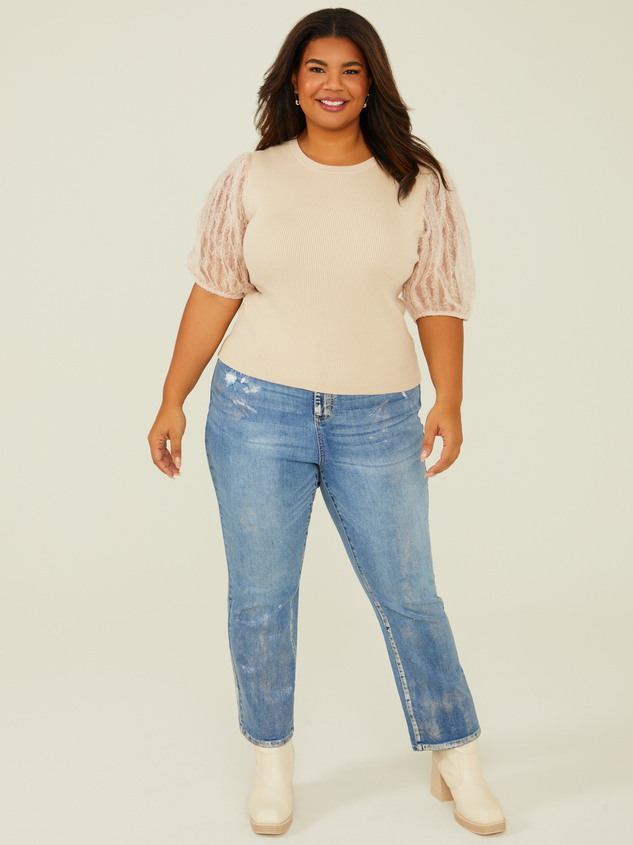 Metallic Brushed Straight Jeans Detail 3 - ARULA