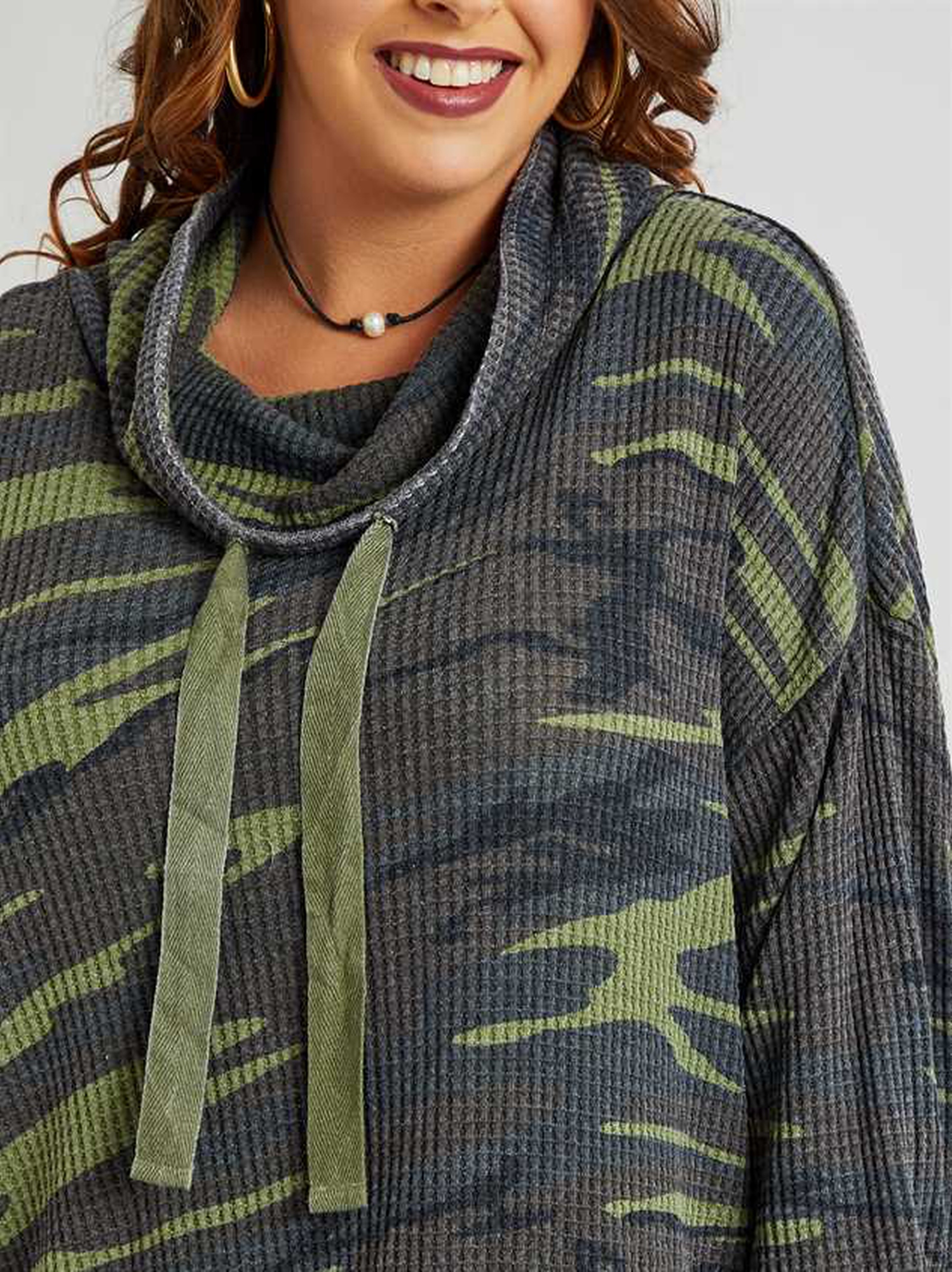 Camo cowl neck 2025 sweater