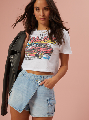 Vintage Cars Cropped Graphic Tee - ARULA