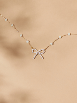 Diamond Charm Bow Necklace - ARULA