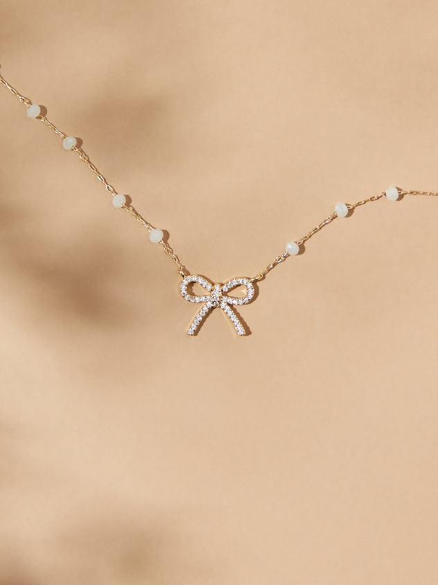 Diamond Charm Bow Necklace Detail 2 - ARULA
