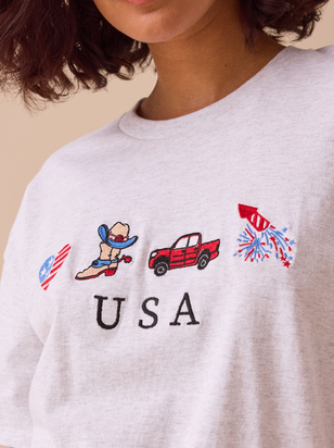 USA Embroidered Oversized Tee - ARULA