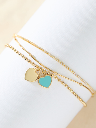 18K Gold Dainty Heart Charm Bracelet - ARULA