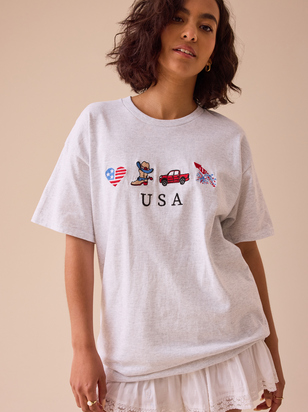 USA Embroidered Oversized Tee - ARULA - 