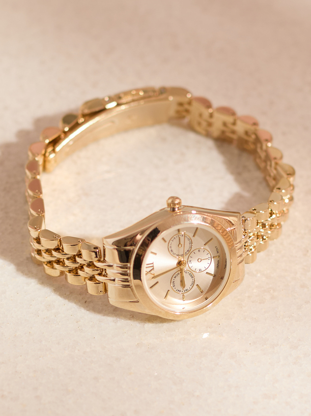 Stainless Steel Link Round Face Watch - ARULA