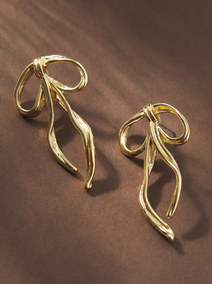 Ribbons of Gold Bow Earrings - ARULA - 