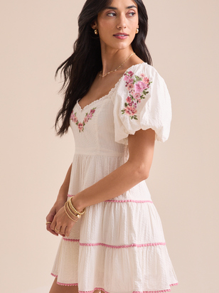 Lacy Puff Sleeve Mini Dress - ARULA