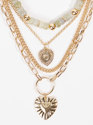 Beaded Heart Pendant Layered Necklace - ARULA