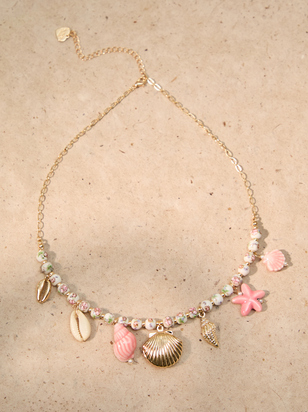 Painted Bead Coastal Shell Charm Necklace - ARULA