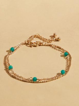 Layered Natural Stone Beaded Anklet - ARULA