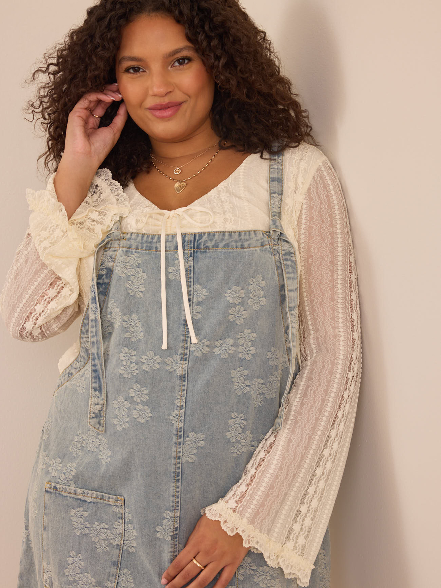 Leighton Floral Skirtall in Light Wash Denim | Arula