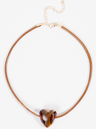 Glass Heart Pendant Cord Choker Necklace - ARULA
