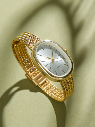 Oval Face Gold Woven Watch - ARULA - 