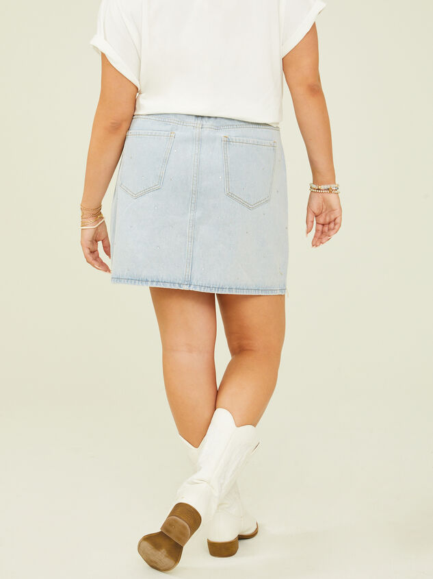 Rhinestone Denim Skirt Detail 5 - ARULA