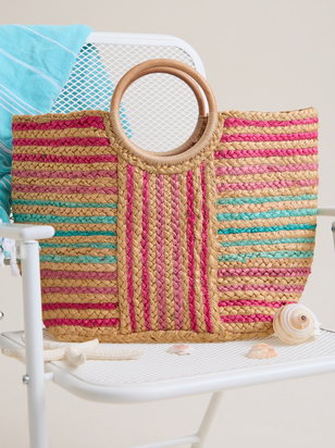 Striped Woven Beach Tote Bag - ARULA - 