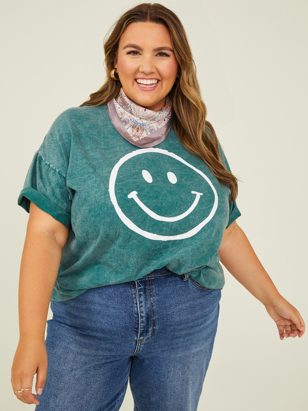 Smiley Face Oversized Tee Detail 1 - ARULA