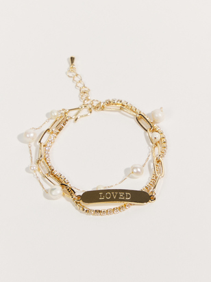 Loved Bar Pearl Layered Bracelet - ARULA