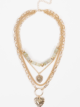 Beaded Heart Pendant Layered Necklace - ARULA
