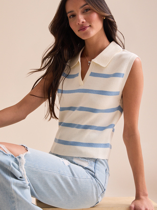 Norah Striped Knit Polo Top - ARULA - 