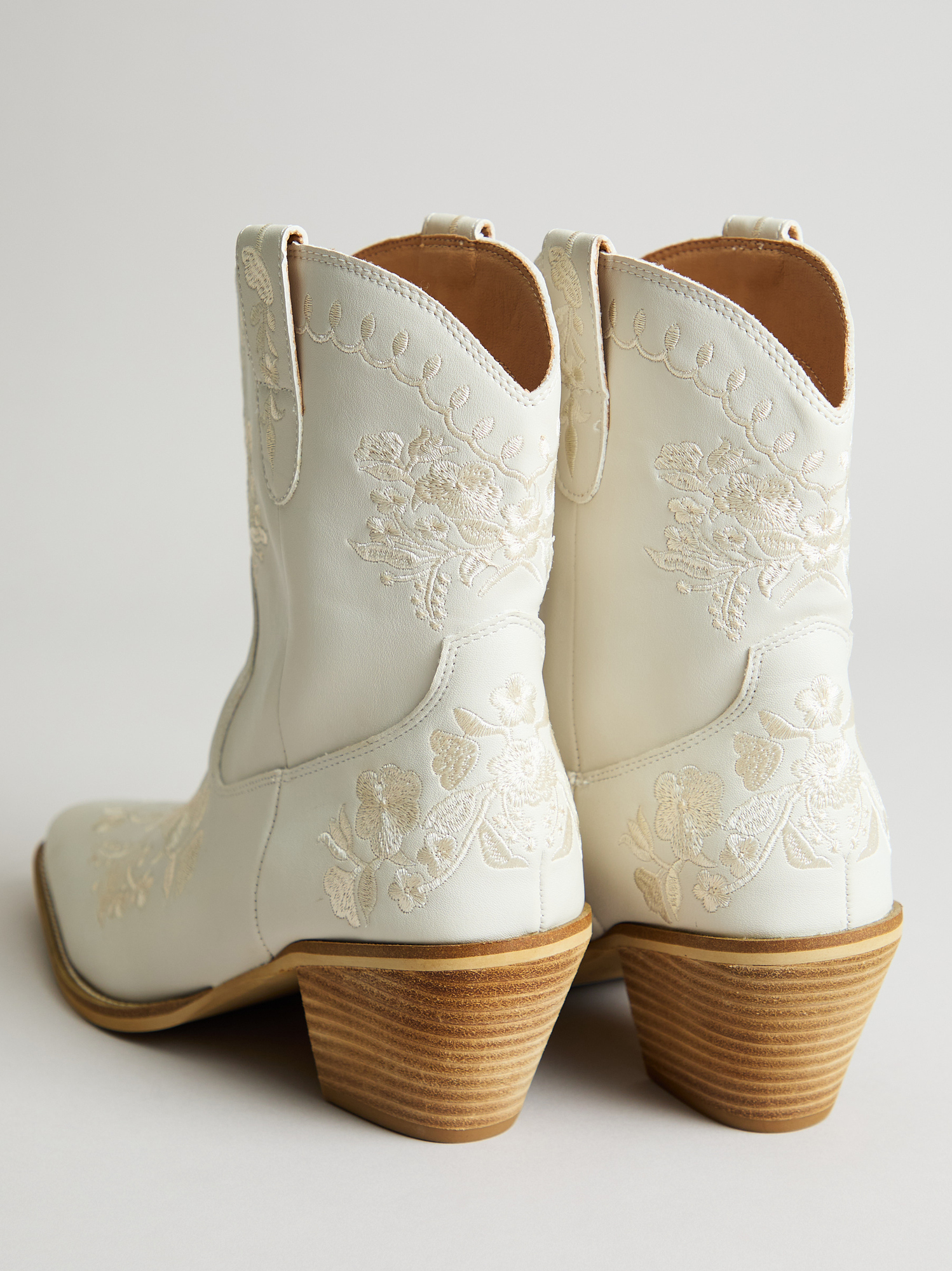 Caroline Embroidered Wide Width Western Booties in Ivory Arula
