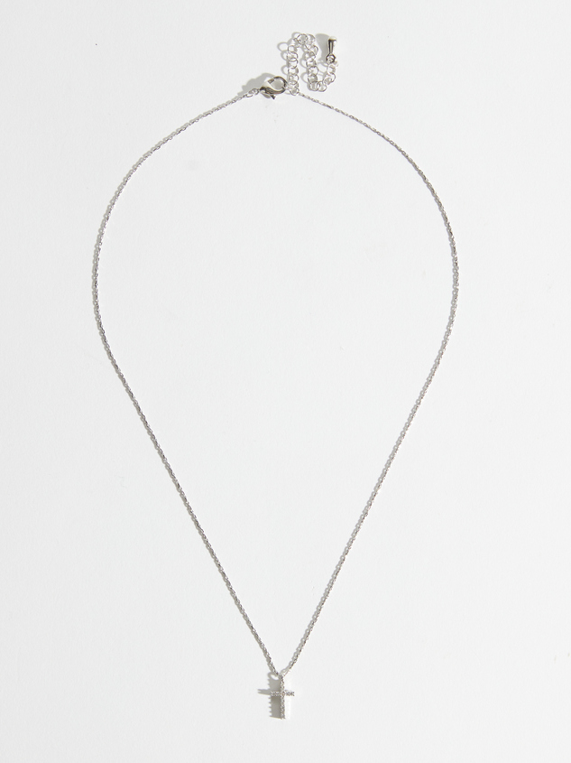 18K White Gold Dipped Cross Charm Choker Necklace Detail 3 - ARULA