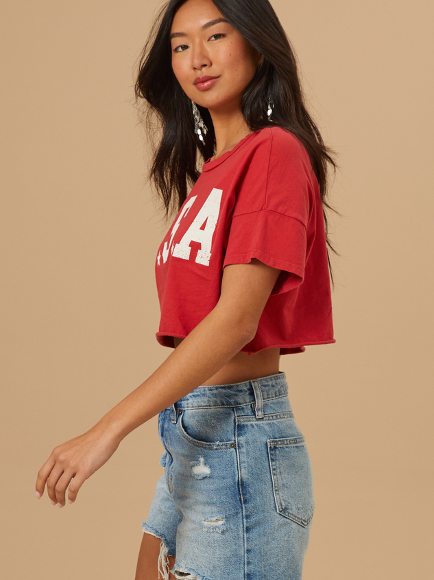 USA Cropped Graphic Tee Detail 3 - ARULA