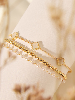 Pearl Clover Beaded Bracelet Set - ARULA - 