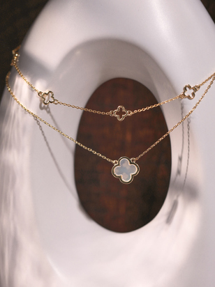 18K Gold Double Layer Clover Necklace - ARULA