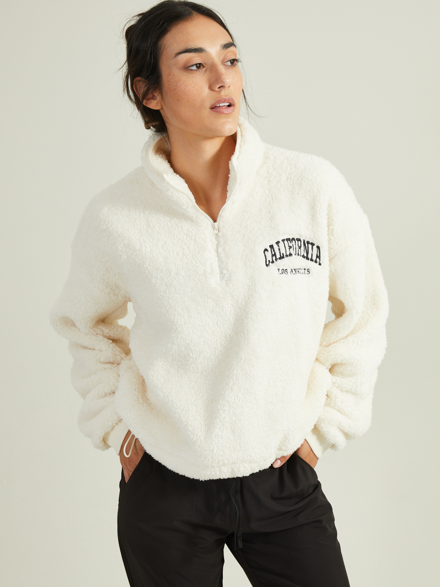 Cream sherpa pullover store