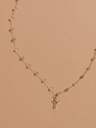 Dainty Beaded Cross Necklace - ARULA