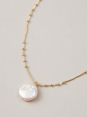 18K Gold Pearl Ball Chain Necklace - ARULA - 