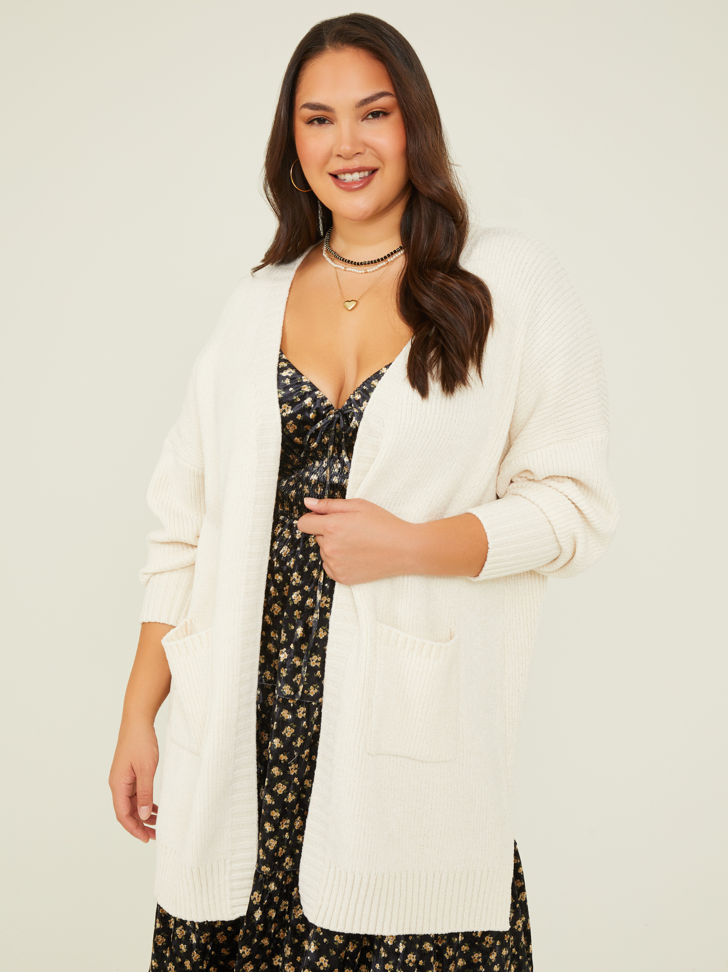 Chenille cardigan plus sales size