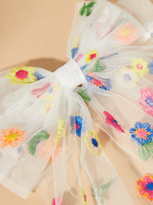 Tulle Embordered Floral Hair Bow - ARULA