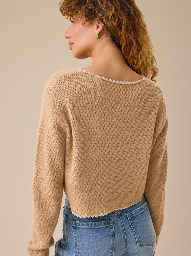 Hillary Scallop Trim Cardigan Detail 5 - ARULA
