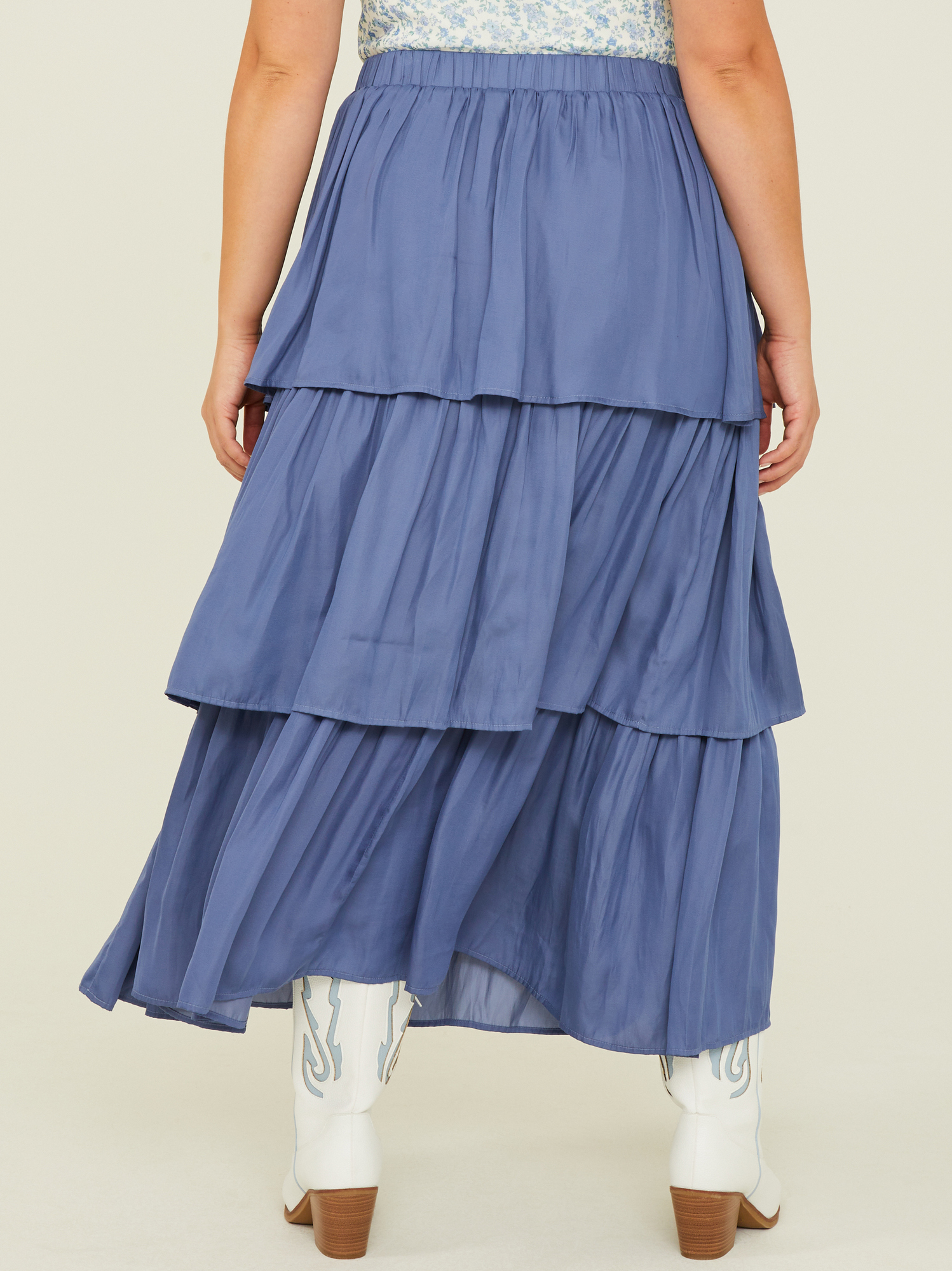 Tiered ruffle maxi skirt blue discount