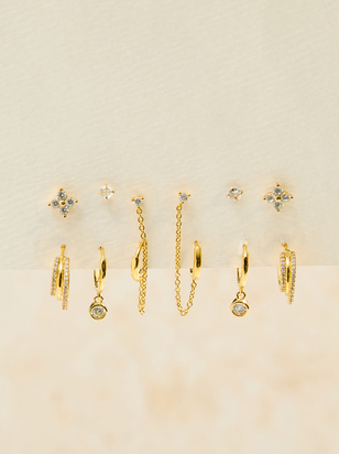 18K Gold Dipped 6-Piece Earring Pack - ARULA - 