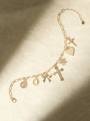 Cross Pearl Heart Charm Bracelet - ARULA - 