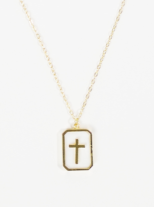 18K Cross Charm Tag Necklace - ARULA