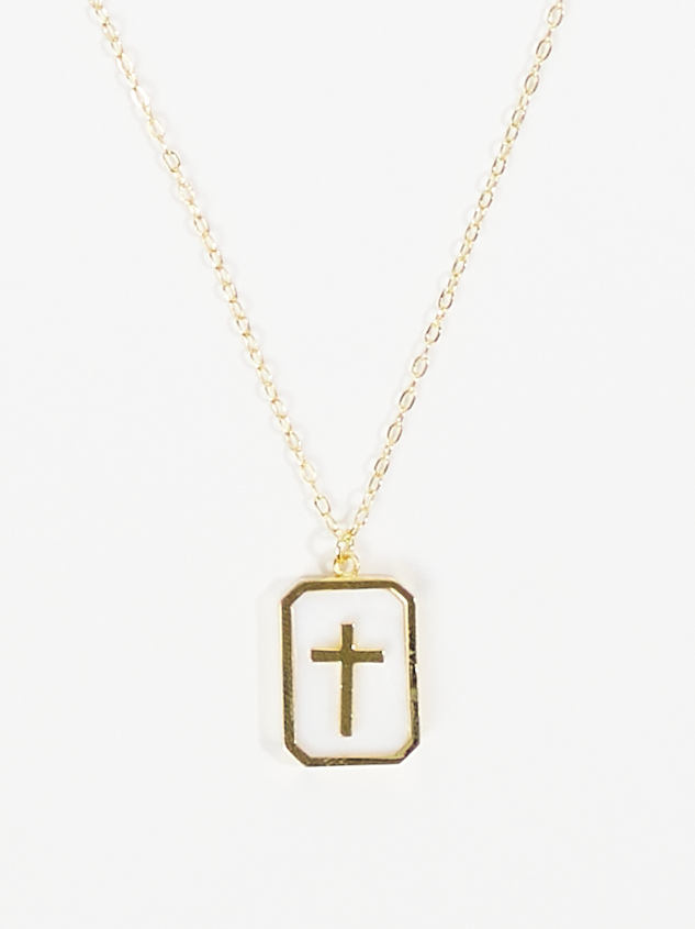 18K Cross Charm Tag Necklace Detail 2 - ARULA