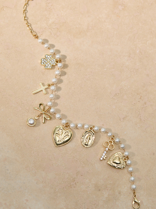 Pearl Heart Charm Dangles Bracelet - ARULA