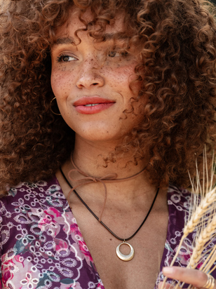 Crescent Pendant Cord Choker Necklace - ARULA