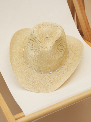 Natalie Pearl Trim Cowboy Hat - ARULA