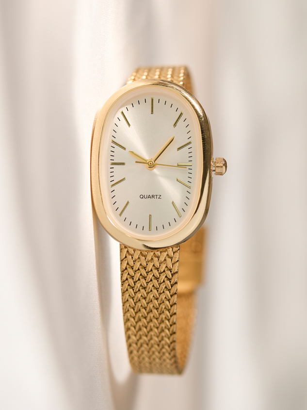 Oval Face Gold Woven Watch - ARULA