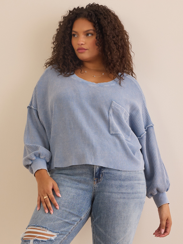Lilia Cropped Thermal in Blue Arula