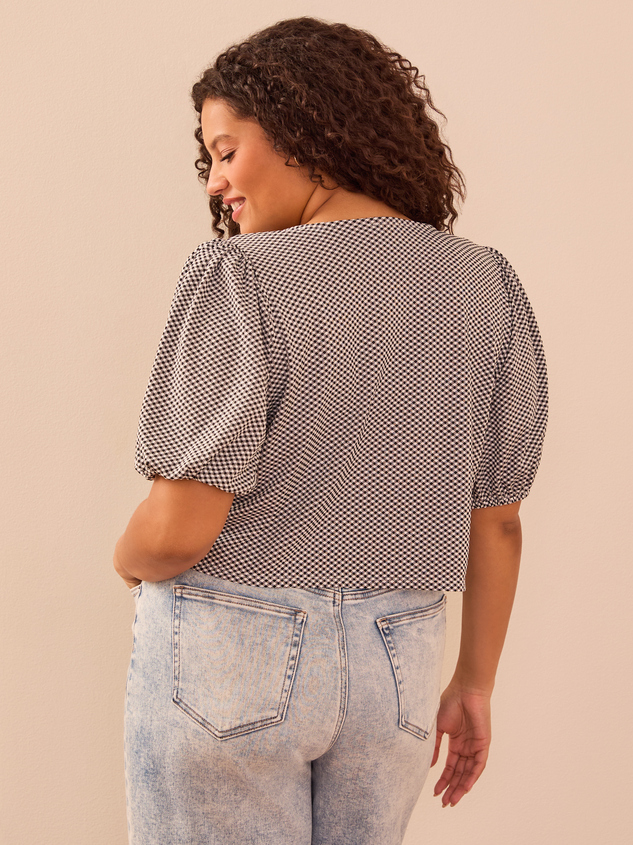 Peggy Gingham Tie Front Top Detail 5 - ARULA