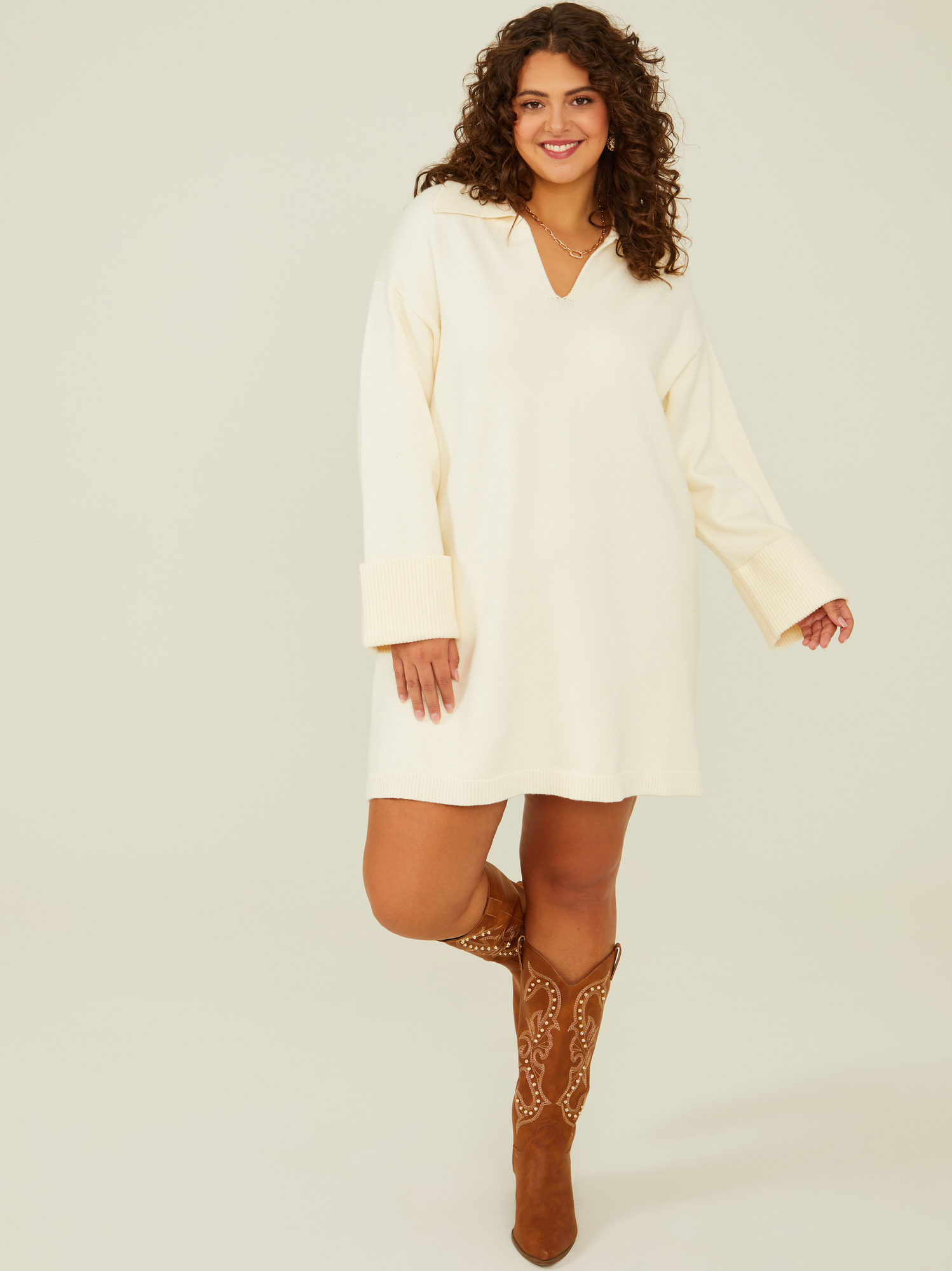 White long sleeve tunic dress top
