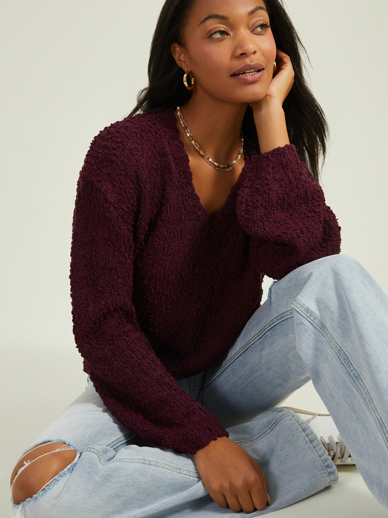 Sydney Popcorn Pullover in Burgundy Altar d State